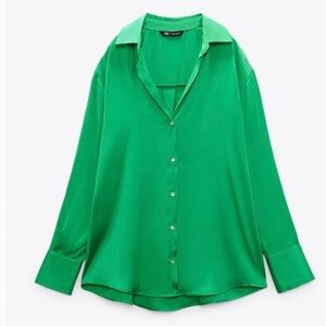 Zara Satin Effect Shirt - Size: Small - Rich Green